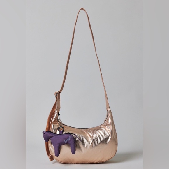 BAGGU Metallic Rose Gold Medium Crescent Crossbody Bag new nwt LAST ONE - Picture 2 of 4